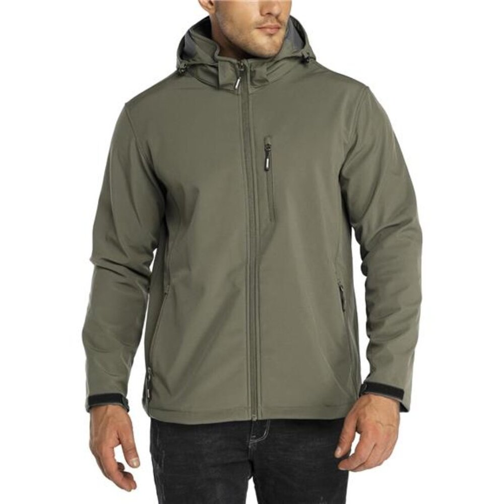 Mens Softshell Jacket Fleece Lined Hooded Water Resistant Windbreaker Hiking Coa